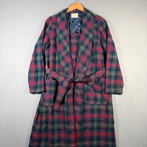 Vintage Pendleton Womens Plaid Wool Robe Lounge Belted Full Length Made in USA